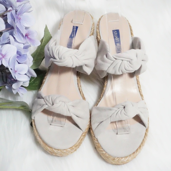 🆕STUART WEITZMAN Suede Espadrille Wedge Bow Gray - Picture 2 of 8